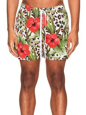 Duvin Leo Floral Swim Shorts XL NEW Leopard Animal Print Tropical Resortwear